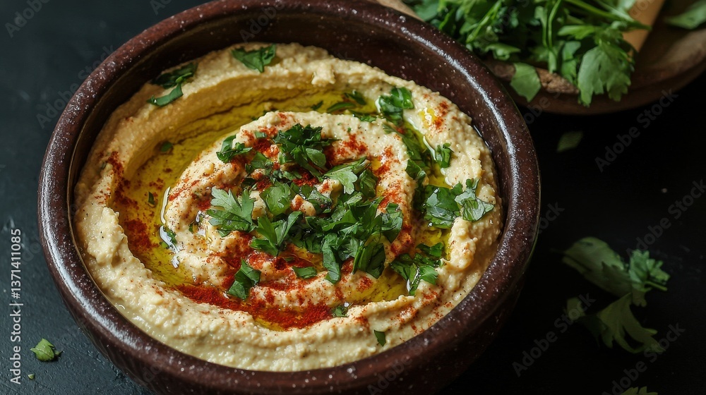 Homemade hummus on a black background. Homemade hummus on a black background.
