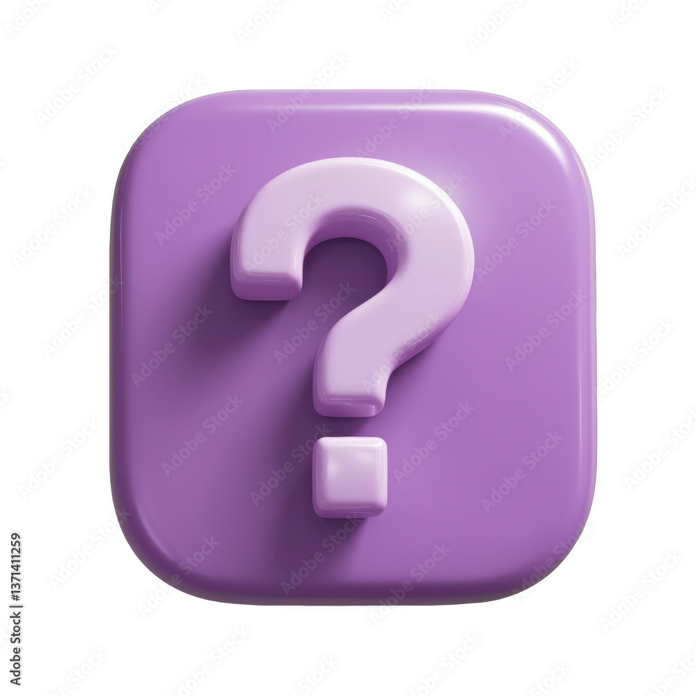 3D illustration of a glossy purple question mark icon centered on a rounded square. isolated on transparent background 3D illustration of a glossy purple question mark icon centered on a rounded square. isolated on transparent background