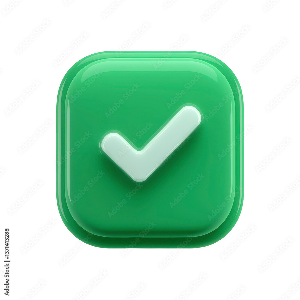 A green check mark 3d icon isolated on transparent background A green check mark 3d icon isolated on transparent background