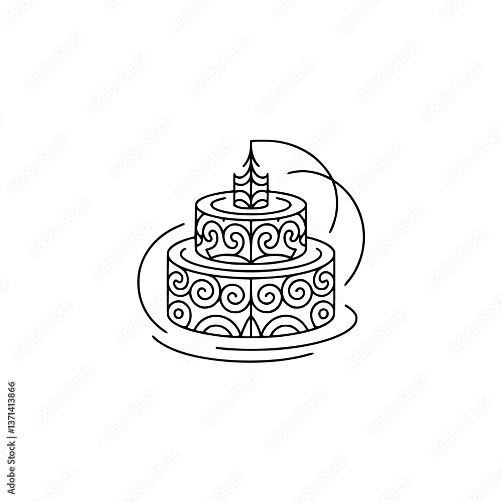 Elegant Line Art Cake Illustration for Celebrations & Design Elegant Line Art Cake Illustration for Celebrations & Design
