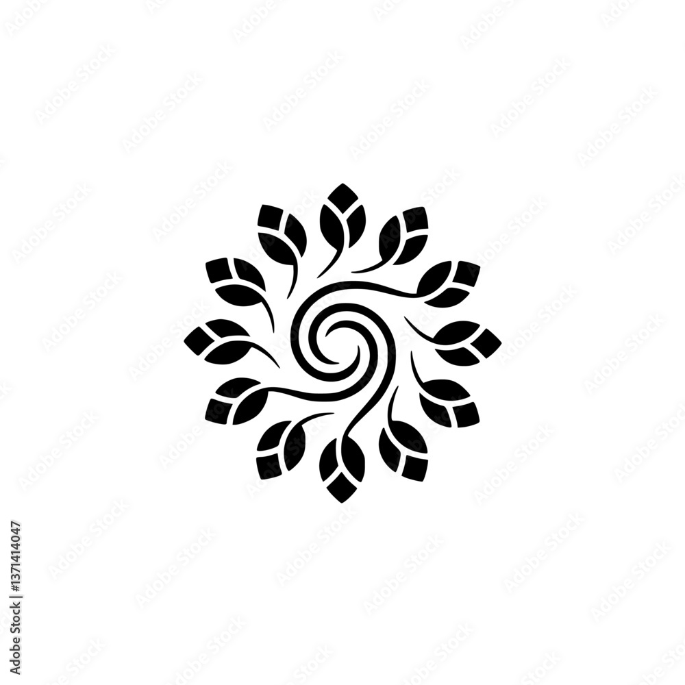 Obraz premium Swirling Leaves Circle Logo Design, Minimalist Botanical Illustration
