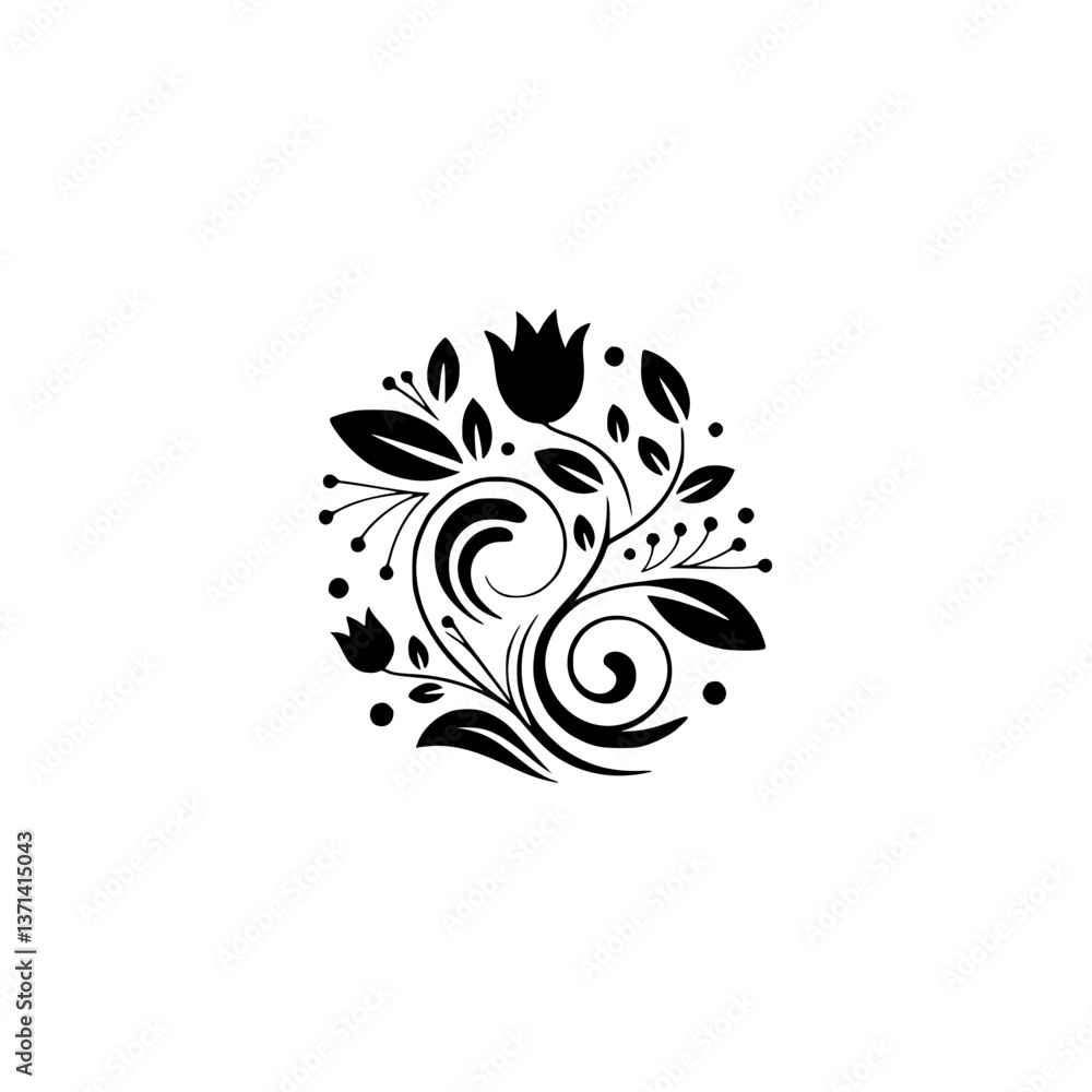Fototapeta premium Elegant Black Floral Ornament on White Background