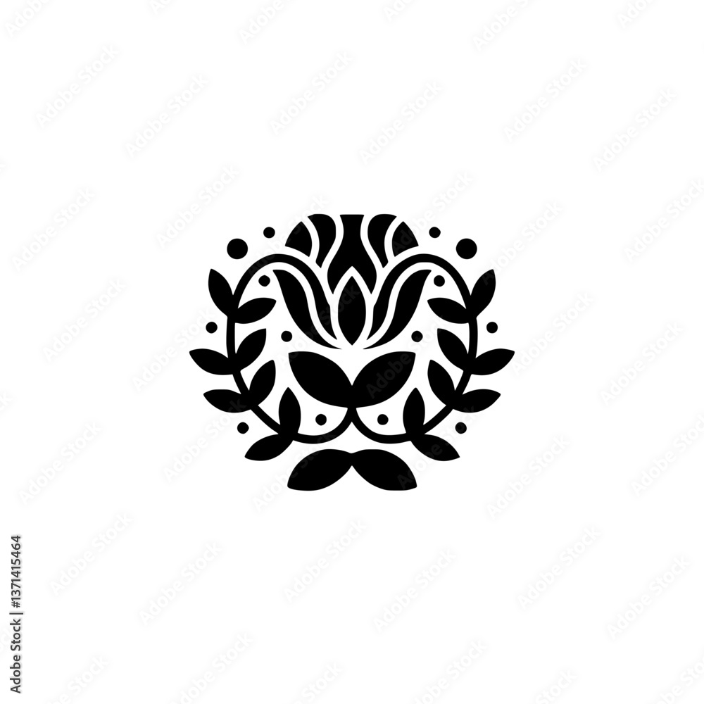 Fototapeta premium Minimalist Floral Emblem in Black: Decorative Design Element