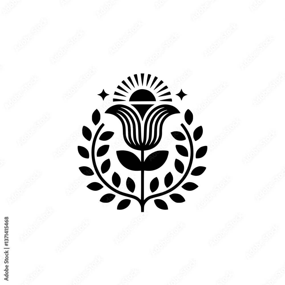 Fototapeta premium Minimalist Floral Emblem in Black & White: Nature Symbol