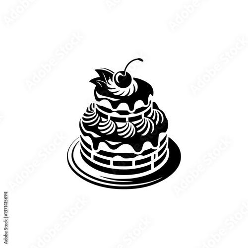Elegant Black & White Cake Illustration: Minimalist Design