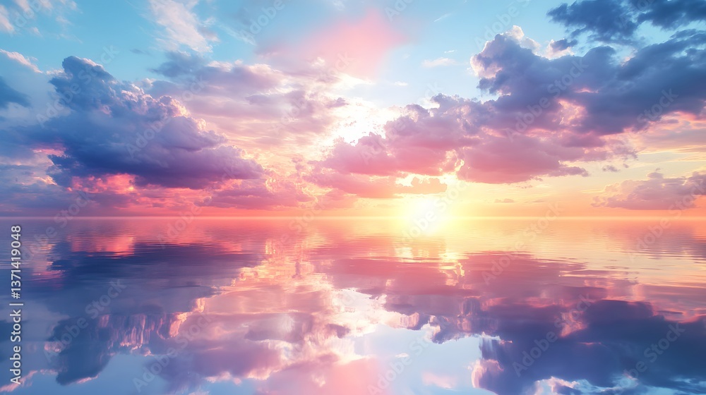 Fototapeta premium Serene Landscape with Multi-Colored Clouds Reflecting in Water - Aspect Ratio 16:9