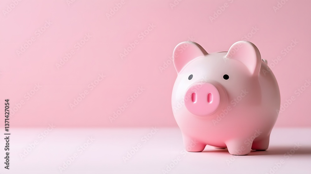 Pink Piggybank on Pastel Background with Copy Space - Financial Savings Concept Pink Piggybank on Pastel Background with Copy Space - Financial Savings Concept