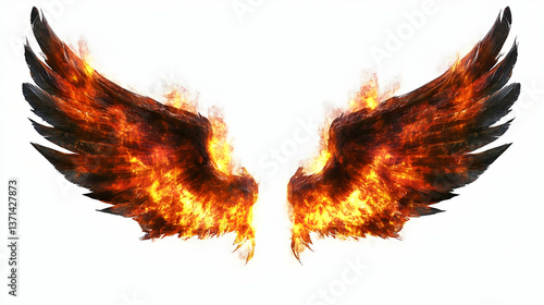 Fiery Wings Illustration Burning In Orange And Red Flames On White Background