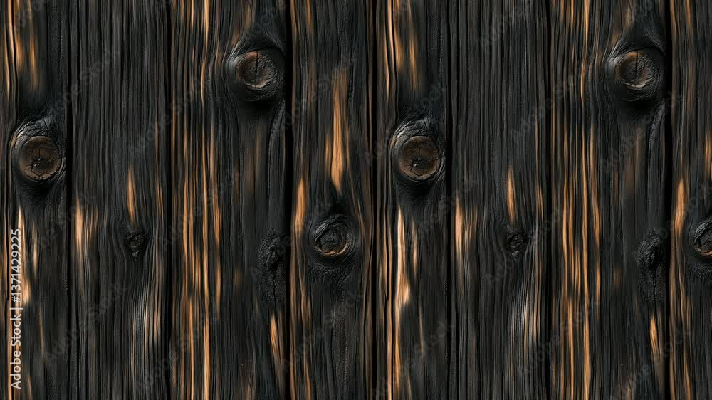 Burnt wood boards with glowing char lines in motion loop.