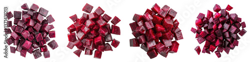 Diced vegetable beetroot isolated on transparent background. PNG, Set of