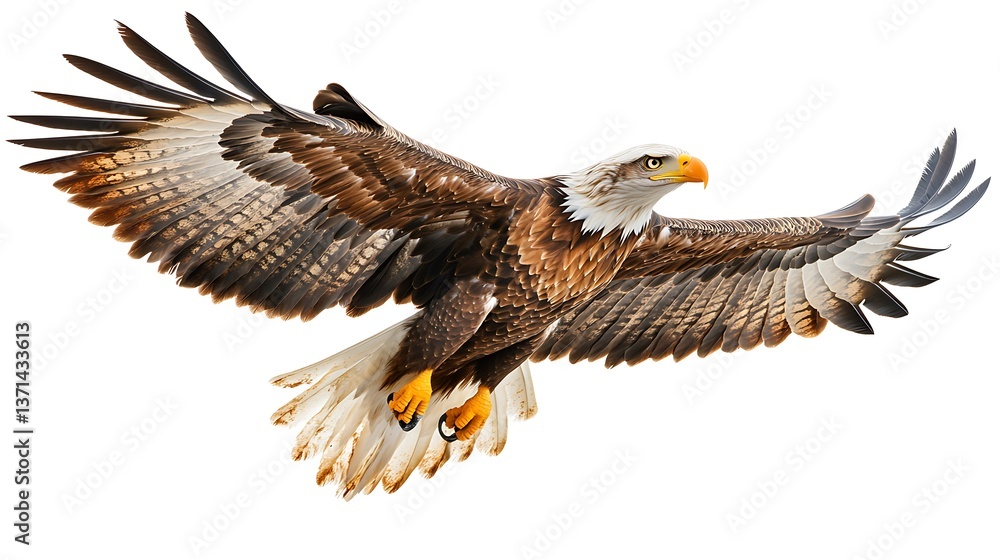 Obraz premium Bald Eagle in Flight against White