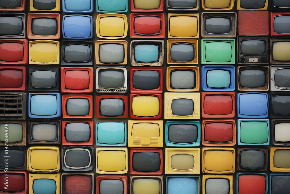 Photo Of An Array Of Colorful Retro Televisions Forming A Grid Photo Of An Array Of Colorful Retro Televisions Forming A Grid