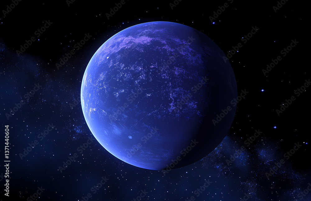 Fototapeta premium Celestial Orb: A captivating depiction of a distant, otherworldly planet, floating serenely amidst a star-studded cosmos.