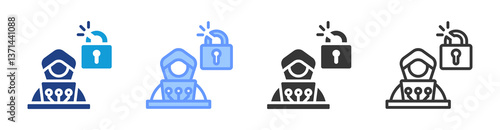 Cyber Attack icon set multiple style collection