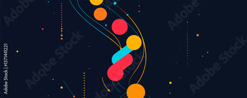 Abstract geometric pattern with colorful dots and lines on dark background vector