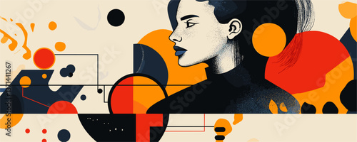 Abstract art of woman with geometric patterns and bold colors - vector