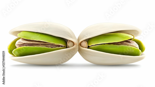 Wallpaper Mural Photo of Two Open Pistachios with Green Kernels on White Background Torontodigital.ca