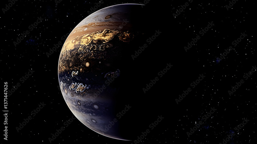 Fototapeta premium Realistic 3D Render of a Planet with Blue And Golden Hues in Dark Space Background
