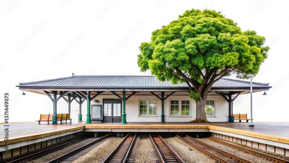 Fototapeta premium Majestic Train Station Tree: Stunning Portrait Photography Backdrop