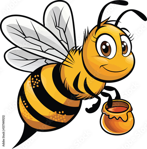 Cute cartoon a illustrator honey bee vector with a white backround