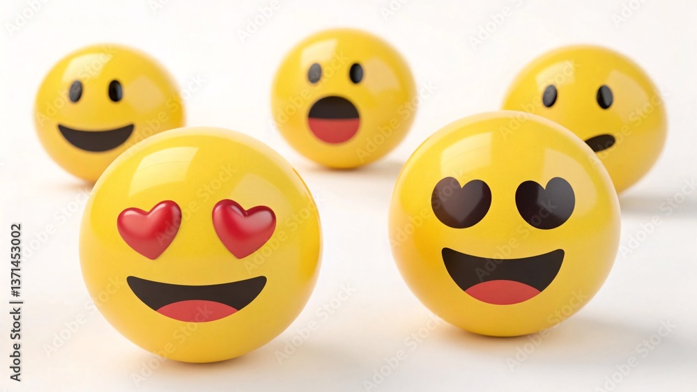 3D Icon Love and Happy Emojis, 3D Render, Isolated on White 3D Icon Love and Happy Emojis, 3D Render, Isolated on White