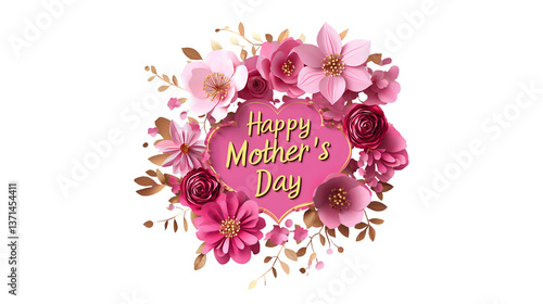 Happy Mothers Day Pink Flowers Heart Design,