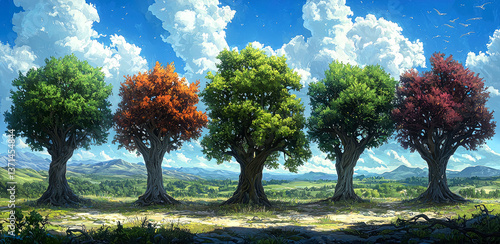 Four Seasons Trees: A Breathtaking Landscape Painting