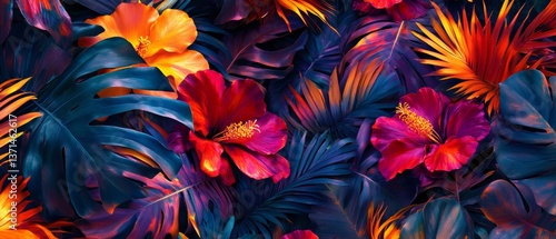 lush tropical jungle hibiscus pattern 
