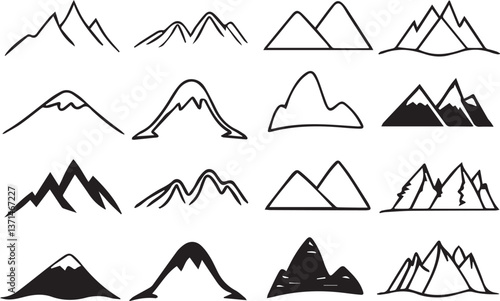 set of mountains illustration vector, set of mountains, mountain silhouette vector black and white