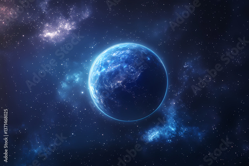 Wallpaper Mural Celestial Sphere: An image of a distant planet floating serenely in the cosmic tapestry, with its deep blue sphere catching the light of distant stars. Torontodigital.ca