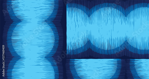 Hand drawn brush lines abstract gradient circles pattern, Japanese and ethic wood carving, weaving texture background, simple graphic for carpet, textile