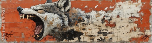 Wolf Mural on Brick Wall