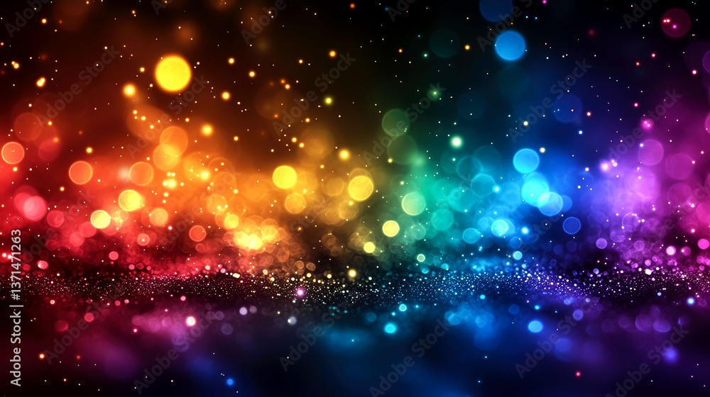 Naklejka premium Vibrant Rainbow Bokeh Background: Sparkling Lights and Shimmering Textures