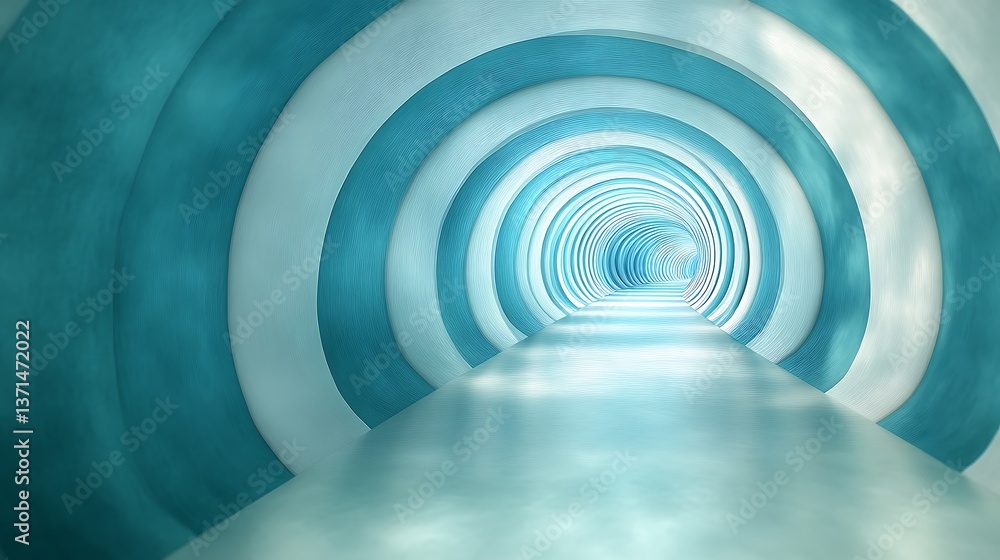 Fototapeta premium A futuristic tunnel of concentric rings receding towards a light