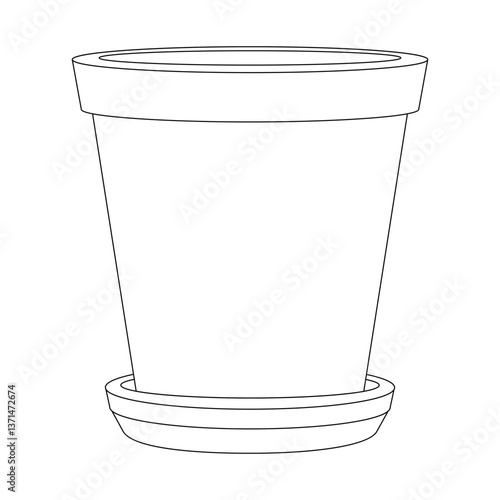 Clay pots. Flowerpot. Vector illustration isolated on white. Black line. Coloring page.