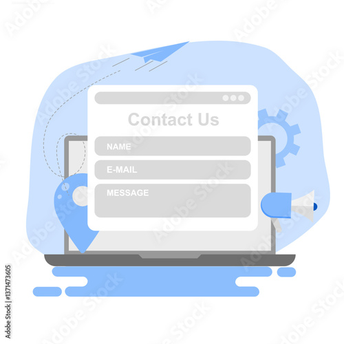 Contact Us form concept for web banner, landing page, business presentation, website banner, customer service, complaint assistance for customers. EPS 3