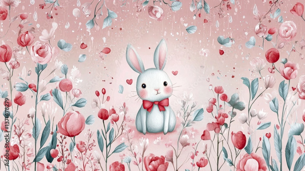 Obraz premium Charming seamless pattern featuring adorable rabbit illustrations.