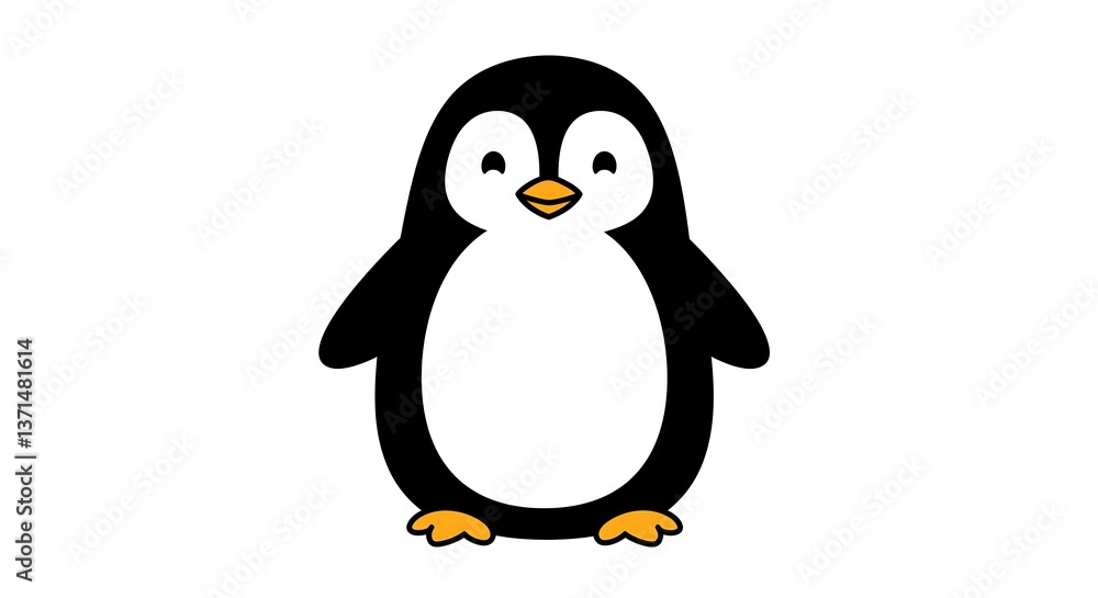 Fototapeta premium Cartoon Penguin Illustration Standing on White Background Simple and Cute