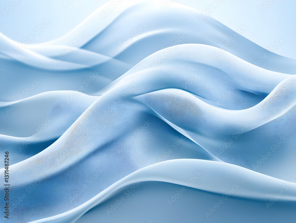 Abstract 3D Render of Flowing Blue Waves Texture Background Digital Art