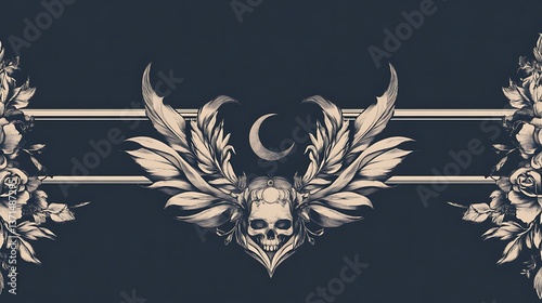 A skull with wings and a crescent moon is a dark design