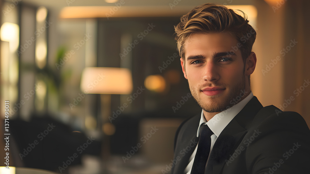 Fototapeta premium Business leadership showcase young professional in modern office portrait urban environment close-up confidence and motivation