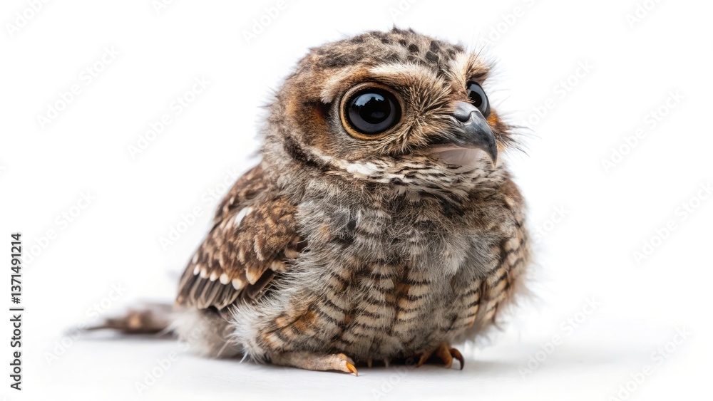 Naklejka premium Feline Owlet-Nightjar: Nocturnal Bird, Wildlife Photography, Rule of Thirds Composition, Dark Avian Beauty