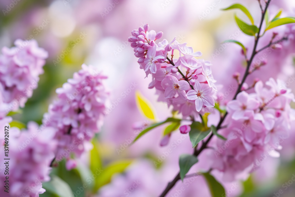 Blooming lilac flowers in soft focus fill the frame, showcasing delicate purple petals against a gentle, blurred green and bokeh backdrop. Springtime blossoms in natural light. Blooming lilac flowers in soft focus fill the frame, showcasing delicate purple petals against a gentle, blurred green and bokeh backdrop. Springtime blossoms in natural light.