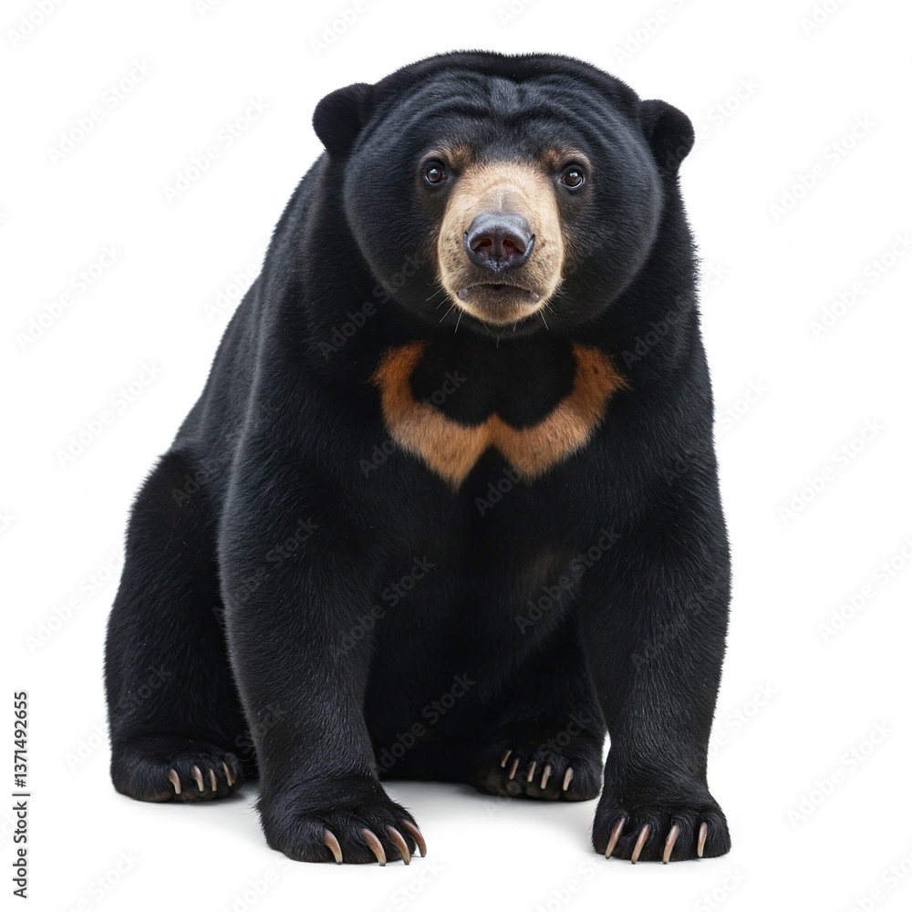Fototapeta premium Close-up portrait of a Sun bear isolated on white background, tropical rainforest mammal stock photo 