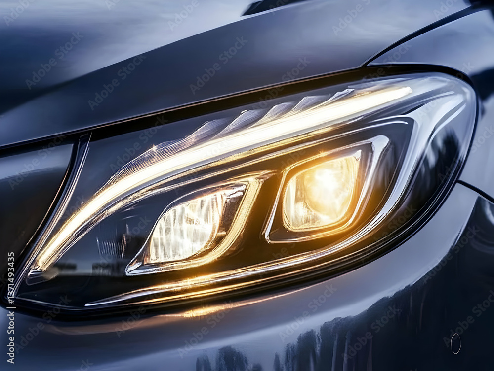 Close Up Photo of a Modern Car Headlight Design in Silver Reflective Detail Close Up Photo of a Modern Car Headlight Design in Silver Reflective Detail