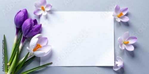 Wallpaper Mural A Blank Notecard Adorned with Delicate Spring Crocus Blooms in Various Shades of Purple and White Torontodigital.ca