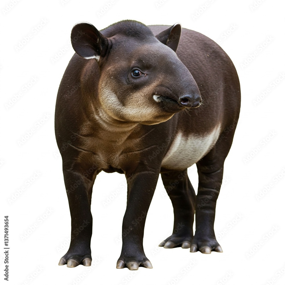 Fototapeta premium Asian tapir isolated on white background, high-resolution wildlife stock photo 