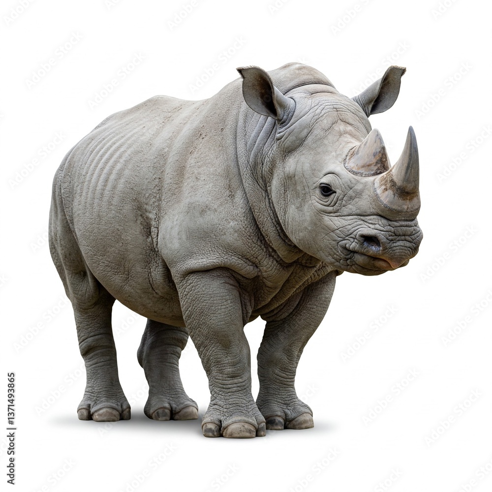 Fototapeta premium Rare and majestic Javan rhinoceros isolated on white background, perfect for conservation awareness 