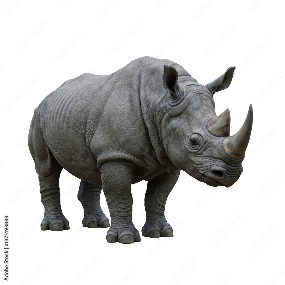 Obraz premium Close-up portrait of Javan rhinoceros isolated on white background, endangered species stock photo 