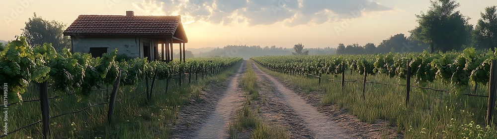 Fototapeta premium Vineyard Path Sunrise